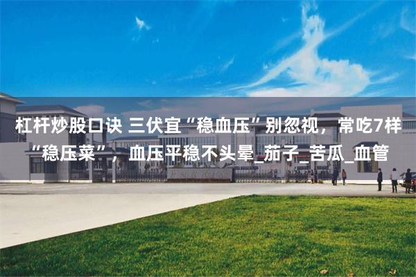 杠杆炒股口诀 三伏宜“稳血压”别忽视，常吃7样“稳压菜”，血压平稳不头晕_茄子_苦瓜_血管